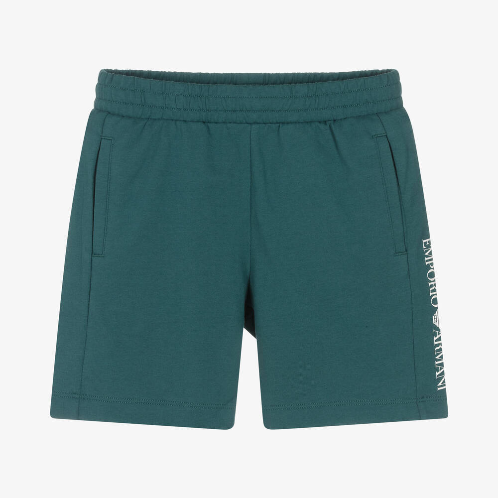 EA7 Emporio Armani - Boys Green Cotton Logo Shorts | Childrensalon