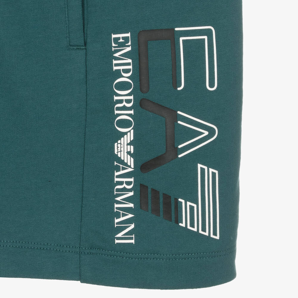 EA7 Emporio Armani-Boys Green Cotton Logo Shorts | Childrensalon Outlet
