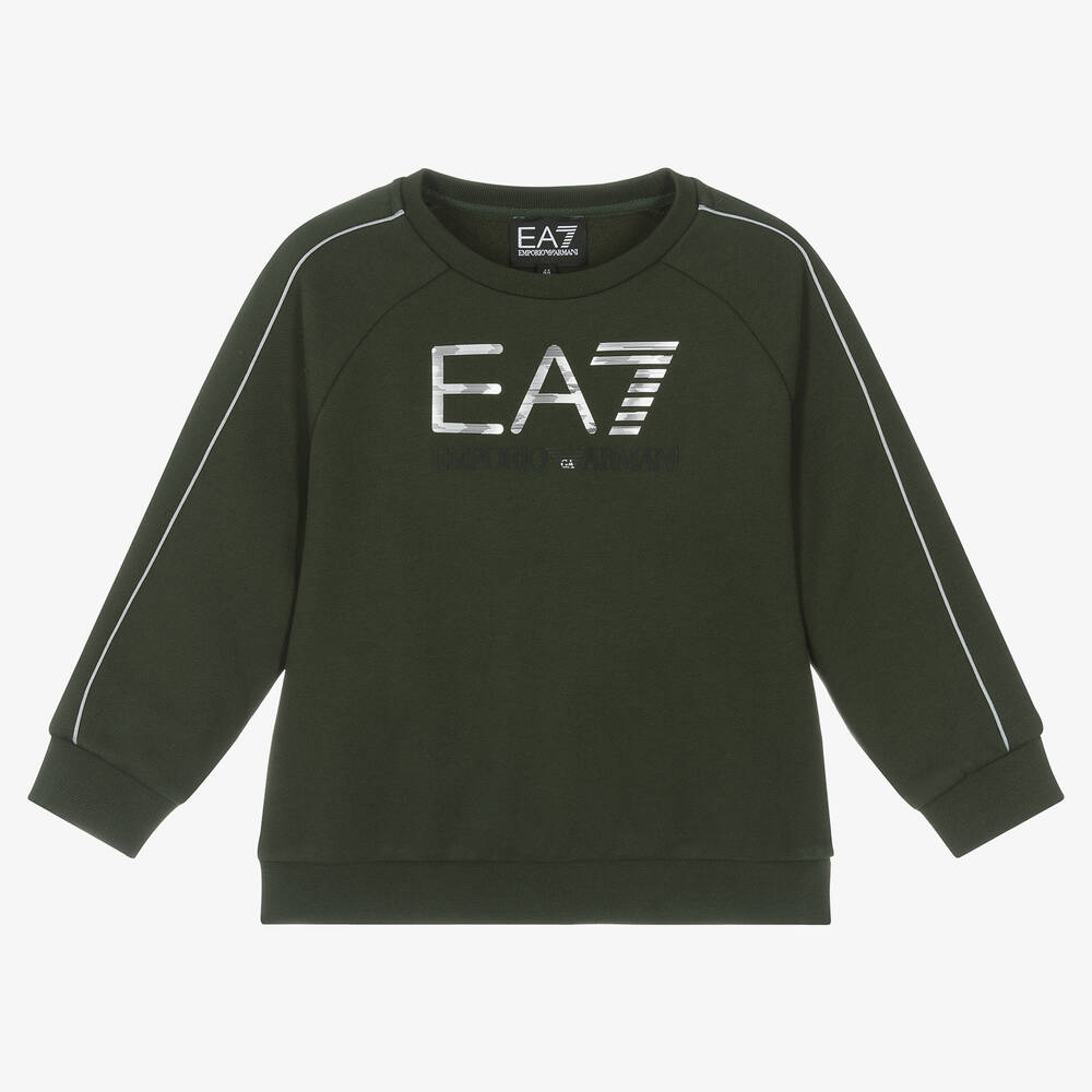 EA7 Emporio Armani - Boys Green Cotton Sweatshirt | Childrensalon