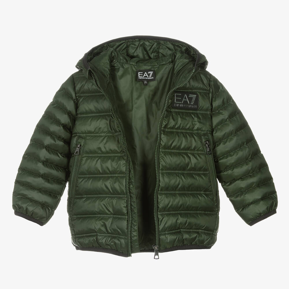 EA7 Emporio Armani-Boys Green Puffer Jacket | Childrensalon Outlet