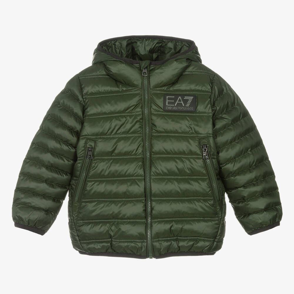EA7 Emporio Armani - Boys Green Puffer Jacket | Childrensalon