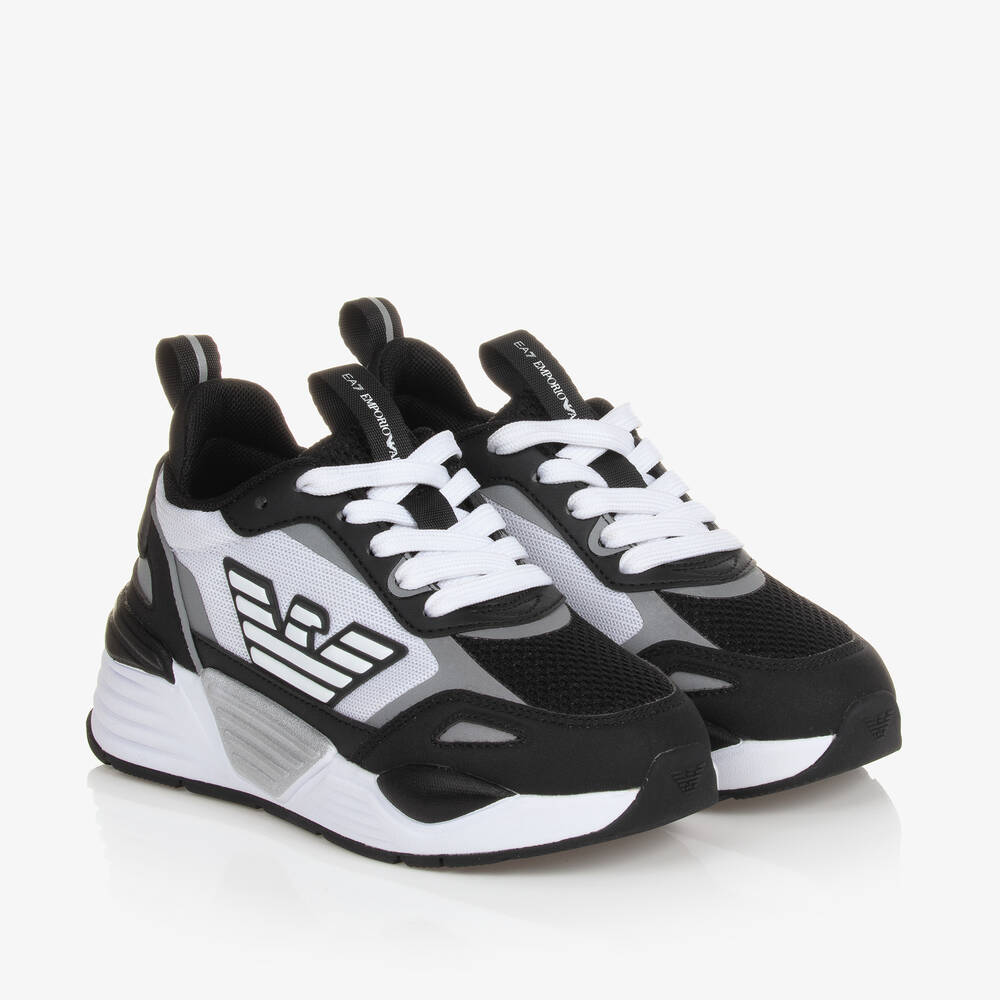 EA7 Emporio Armani - Boys Grey & Black Eagle Trainers | Childrensalon