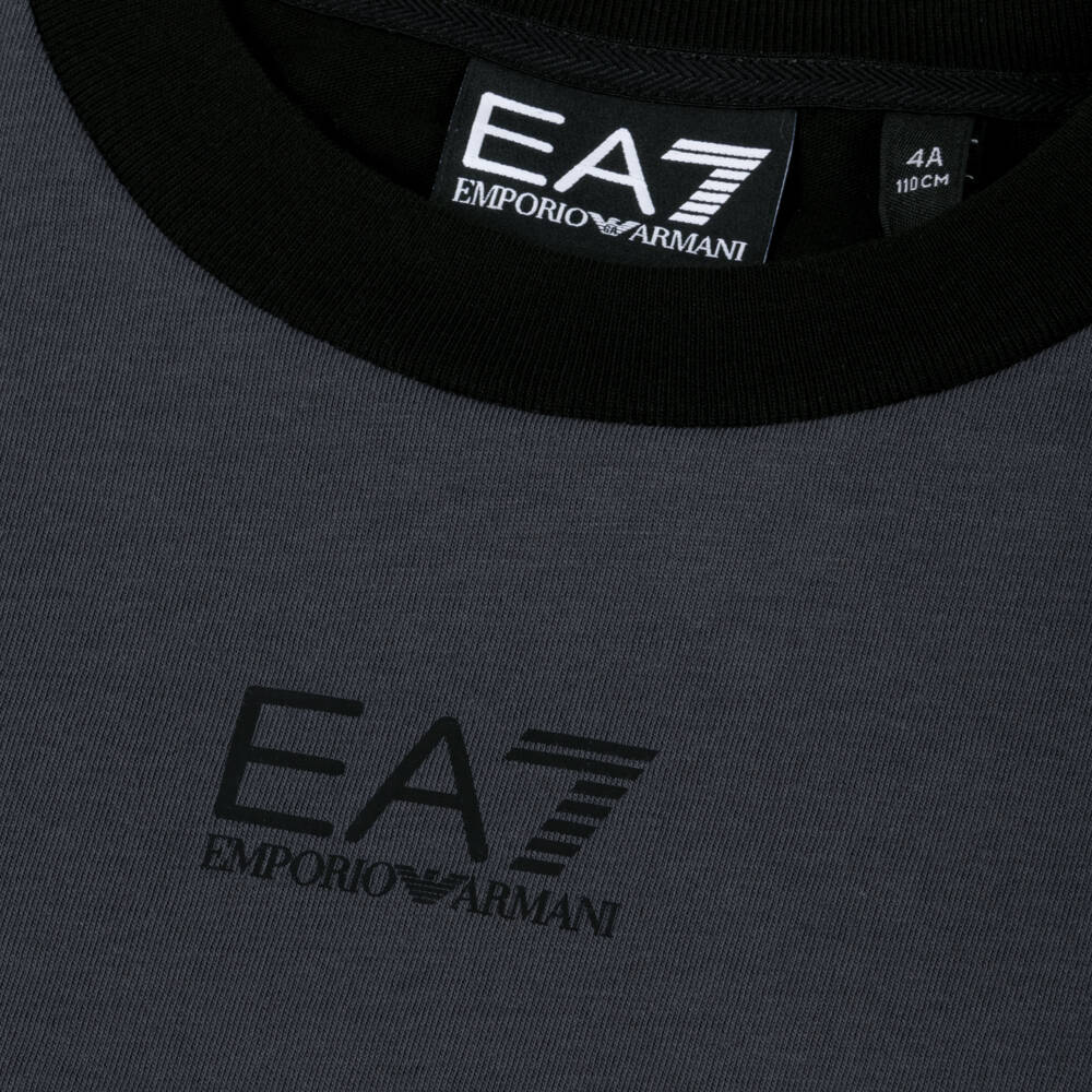 EA7 Emporio Armani-Boys Grey Knit Color Block Tee | Childrensalon Outlet