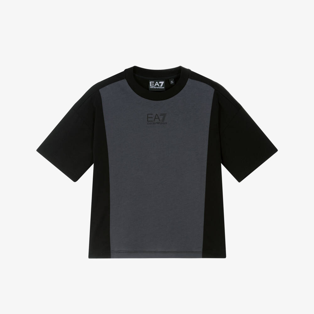 EA7 Emporio Armani-Boys Grey Knit Color Block Tee | Childrensalon Outlet