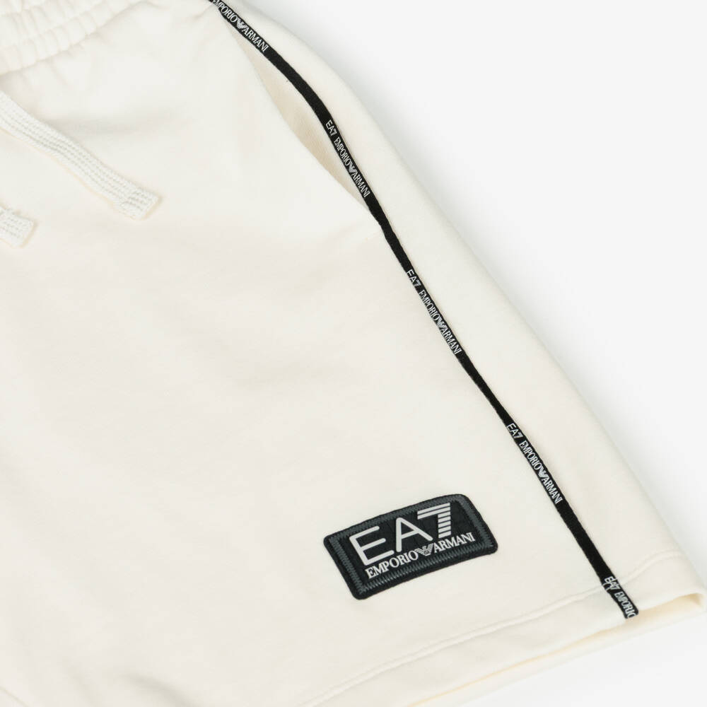 EA7 Emporio Armani-Boys Ivory Cotton Jersey Shorts with Logos | Childrensalon Outlet