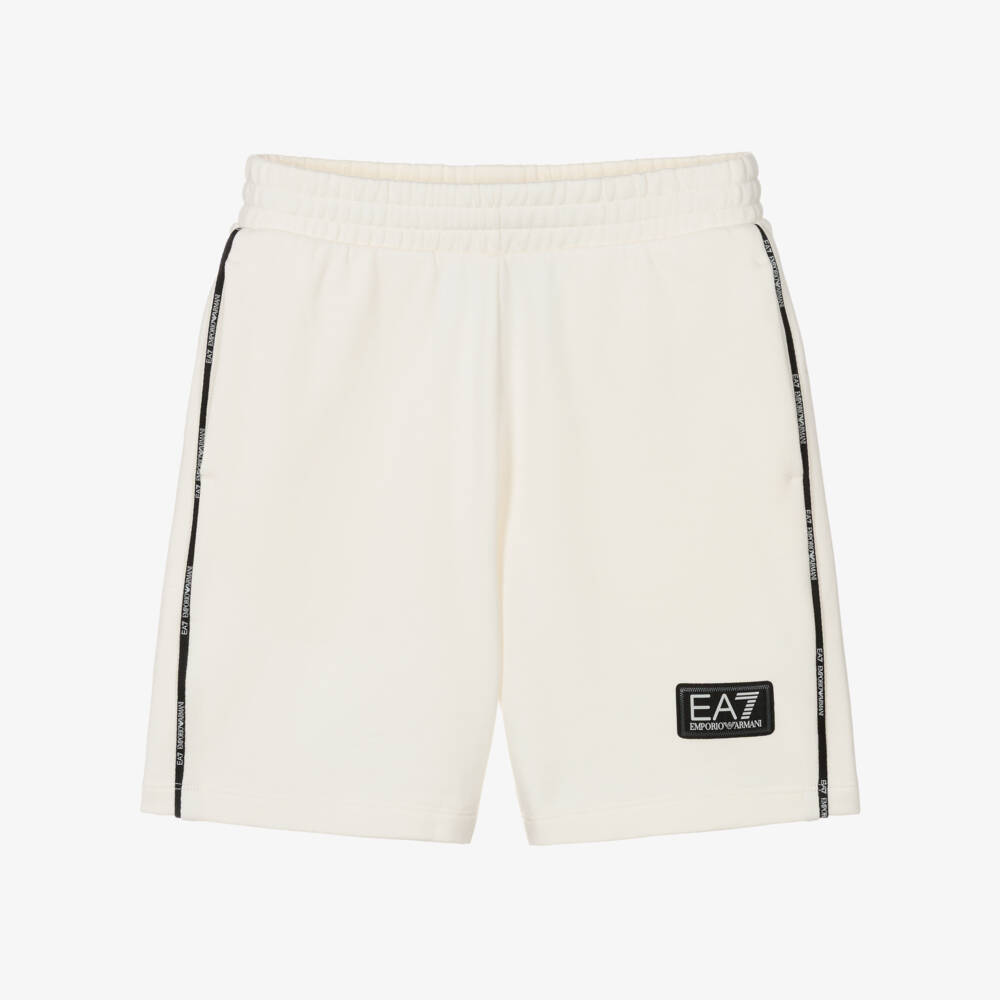 EA7 Emporio Armani-Boys Ivory Cotton Jersey Shorts with Logos | Childrensalon Outlet