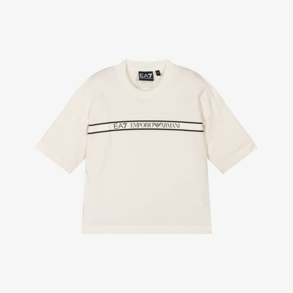 EA7 Emporio Armani-Boys Ivory Striped Jersey Tee | Childrensalon Outlet