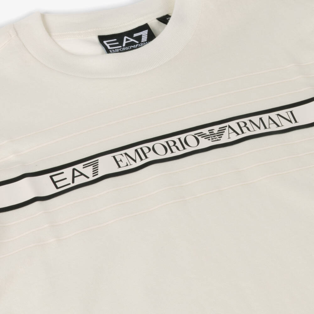 EA7 Emporio Armani-Boys Ivory Striped Jersey Tee | Childrensalon Outlet