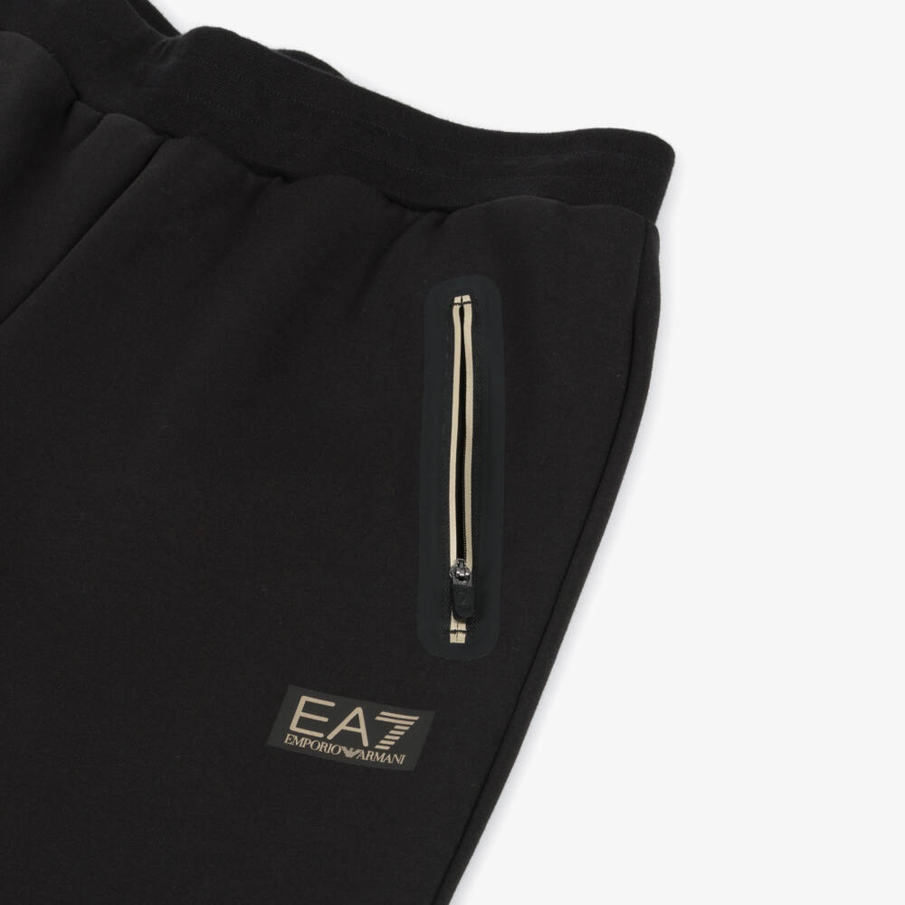 EA7 Emporio Armani-Boys Jet-Black Cotton Pocket Joggers | Childrensalon Outlet