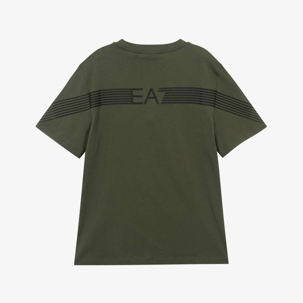 EA7 Emporio Armani-Boys Khaki Green Cotton EA7 Logo T-Shirt | Childrensalon Outlet