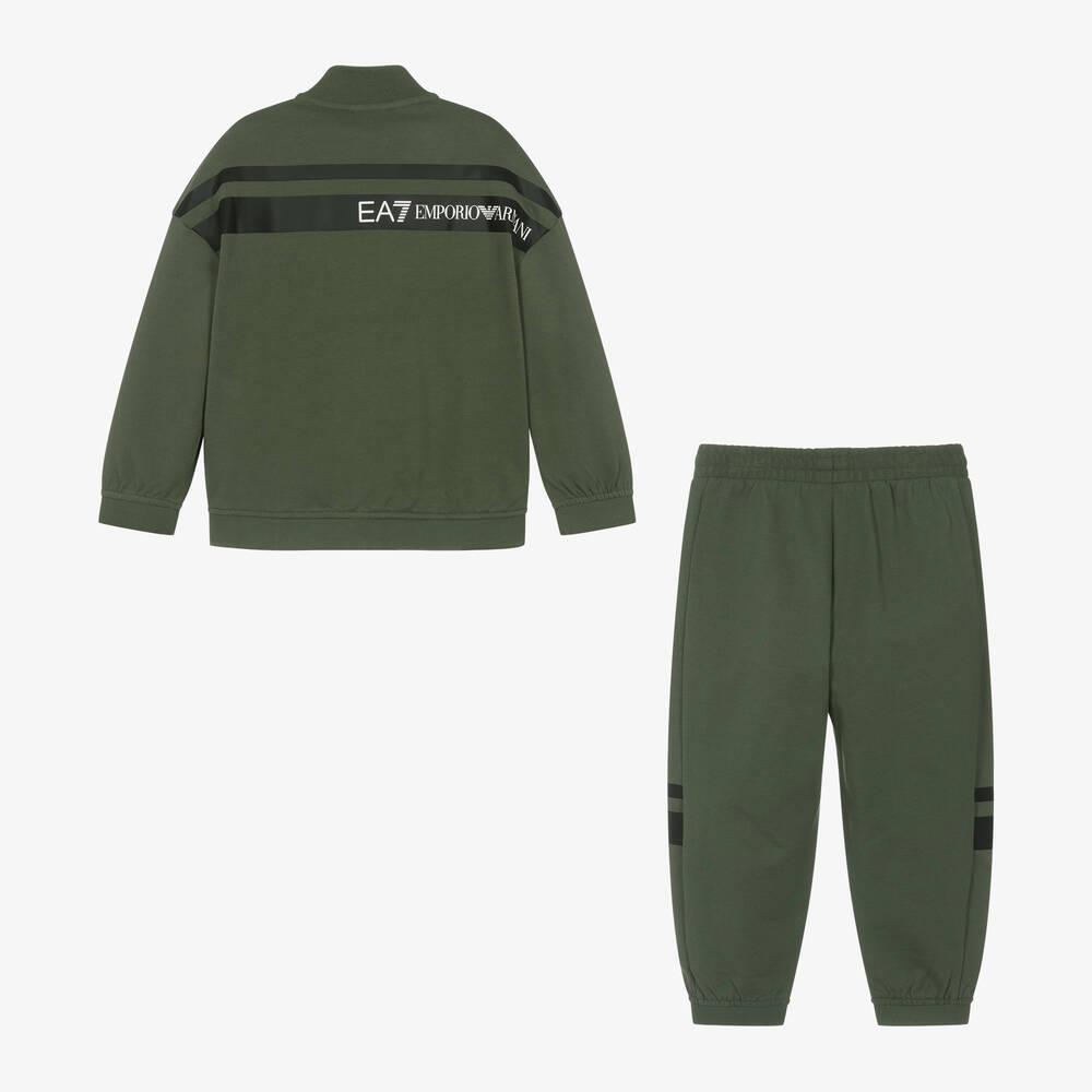 EA7 Emporio Armani Boys Khaki Green Cotton Tracksuit