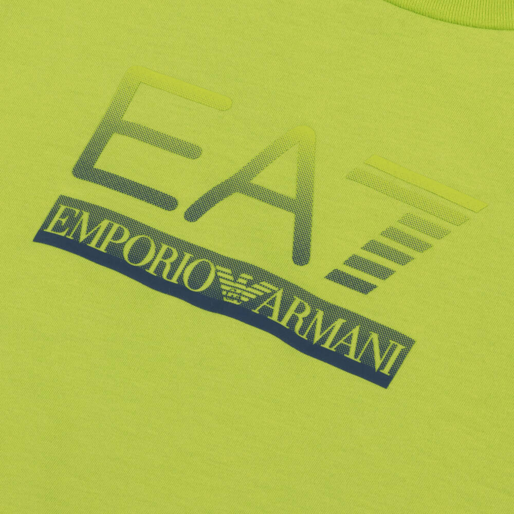 EA7 Emporio Armani-Boys Lime Green Cotton EA7 Logo T-Shirt | Childrensalon Outlet