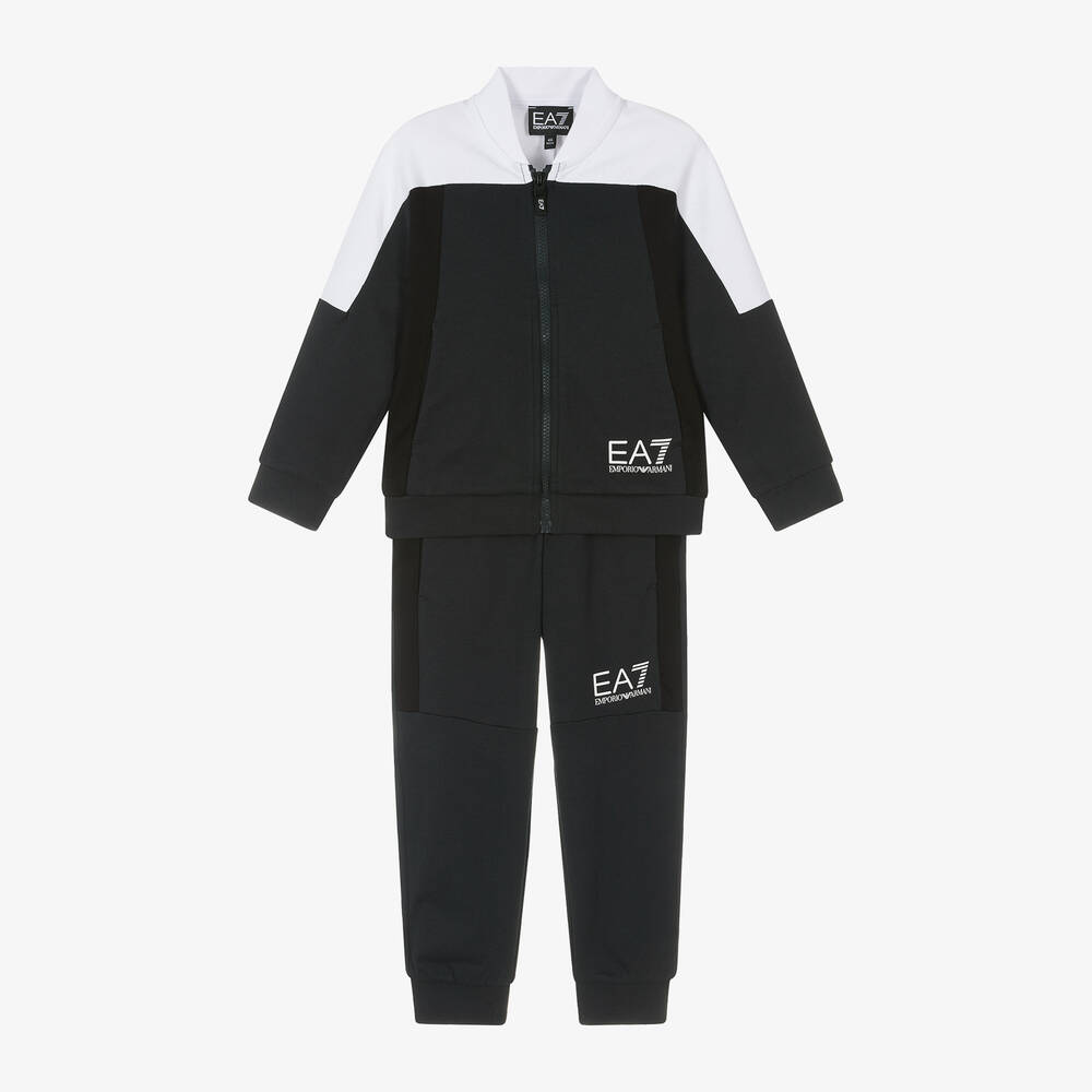 Boys Navy Blue Black Cotton Tracksuit
