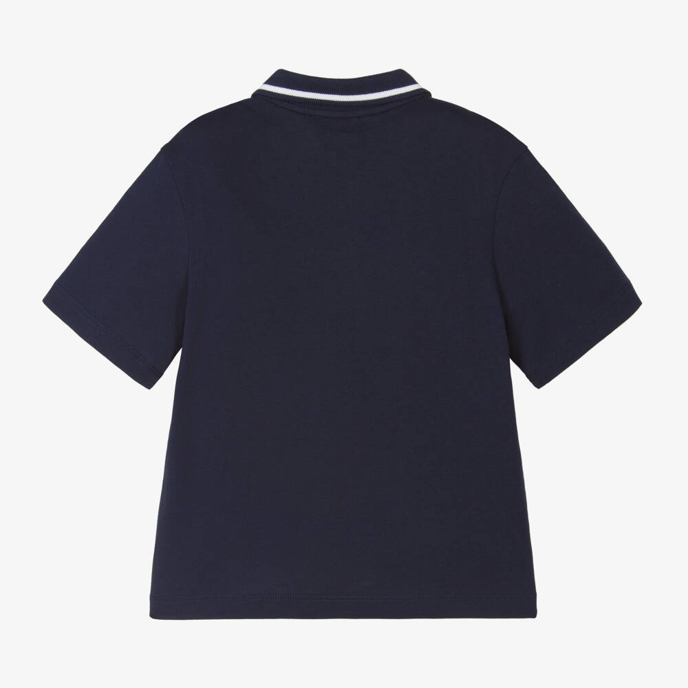 EA7 Emporio Armani-Boys Navy Blue Cotton Jersey Polo Shirt | Childrensalon Outlet