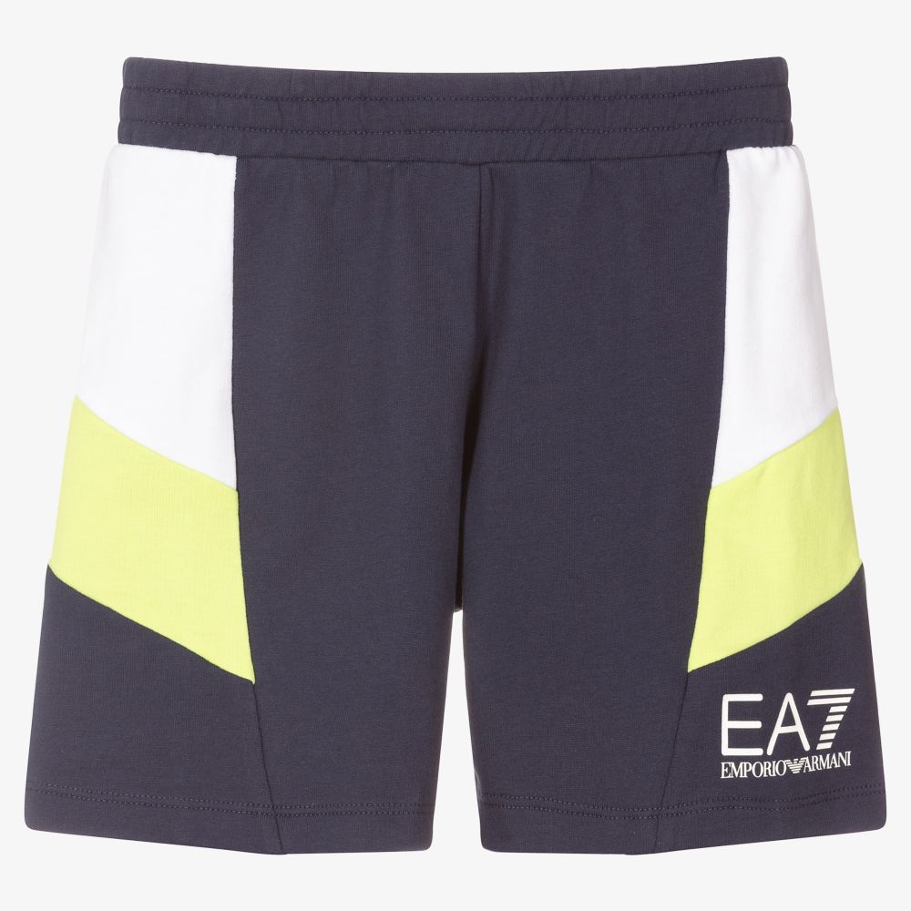 EA7 Emporio Armani - Boys Navy Blue Cotton Shorts | Childrensalon