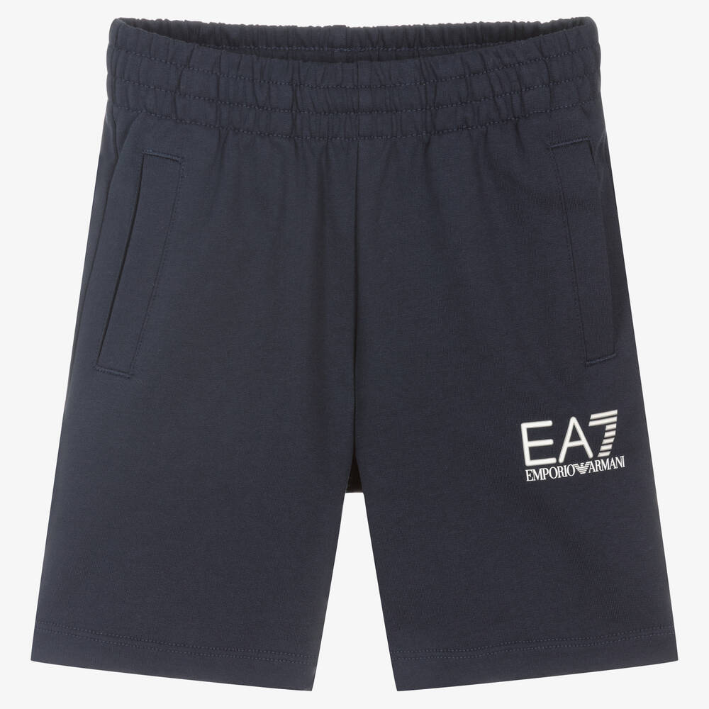 EA7 Emporio Armani - Синие хлопковые шорты для мальчиков | Childrensalon