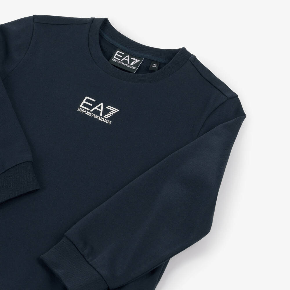 EA7 Emporio Armani-Boys Navy Blue Cotton Sweatshirt with White EA7 Print | Childrensalon Outlet