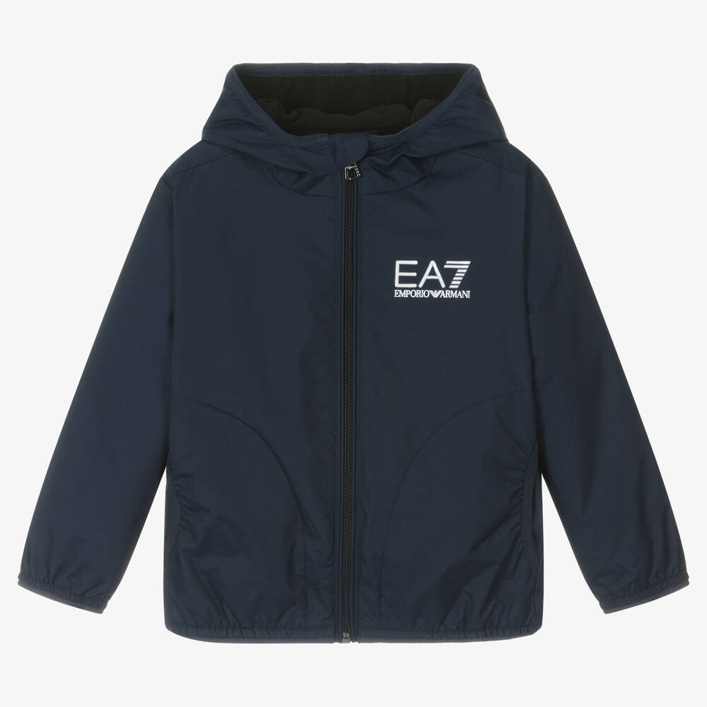 EA7 Emporio Armani - Boys Navy Blue Hooded Jacket  | Childrensalon