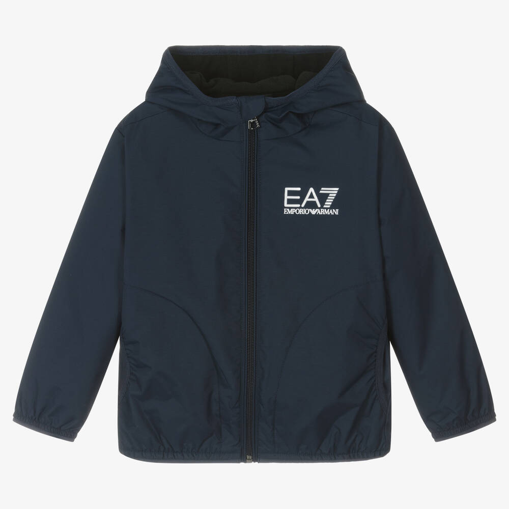 EA7 Emporio Armani - Blouson bleu marine à capuche  | Childrensalon