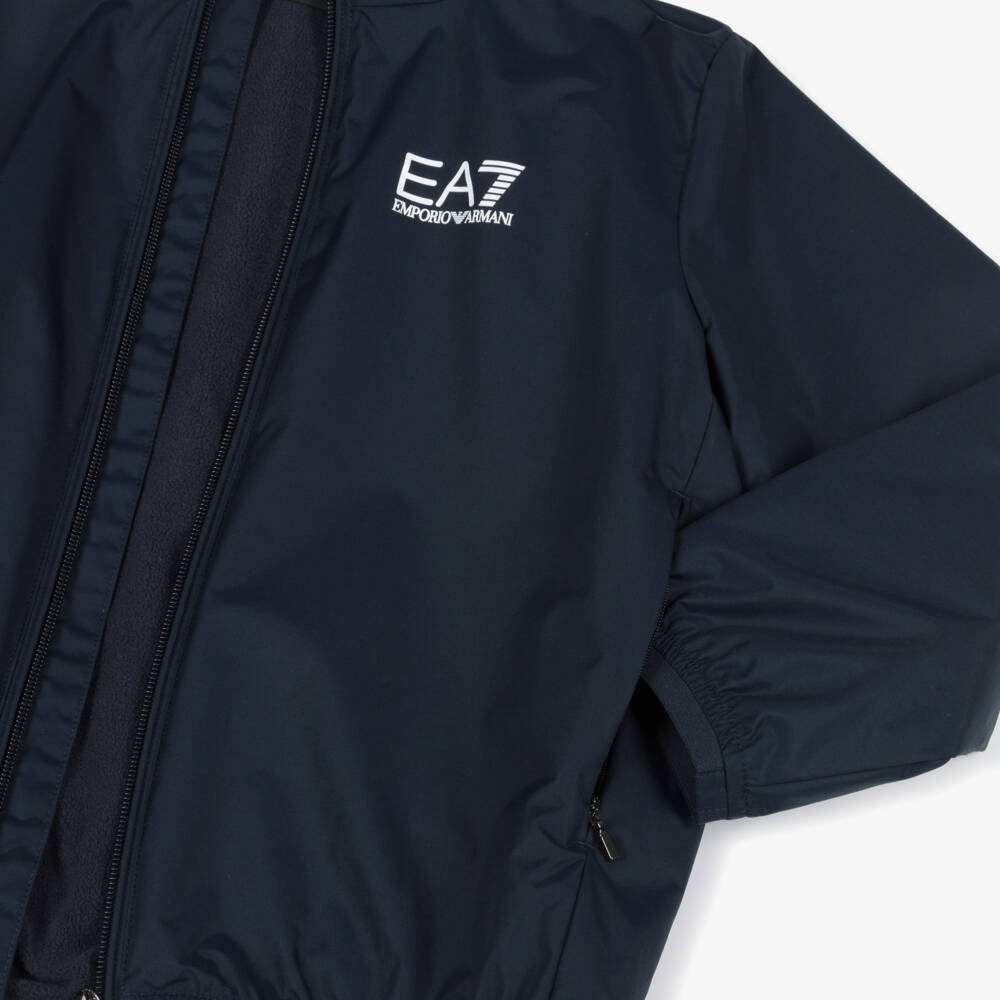EA7 Emporio Armani-Boys Navy Blue Hooded Jacket | Childrensalon Outlet