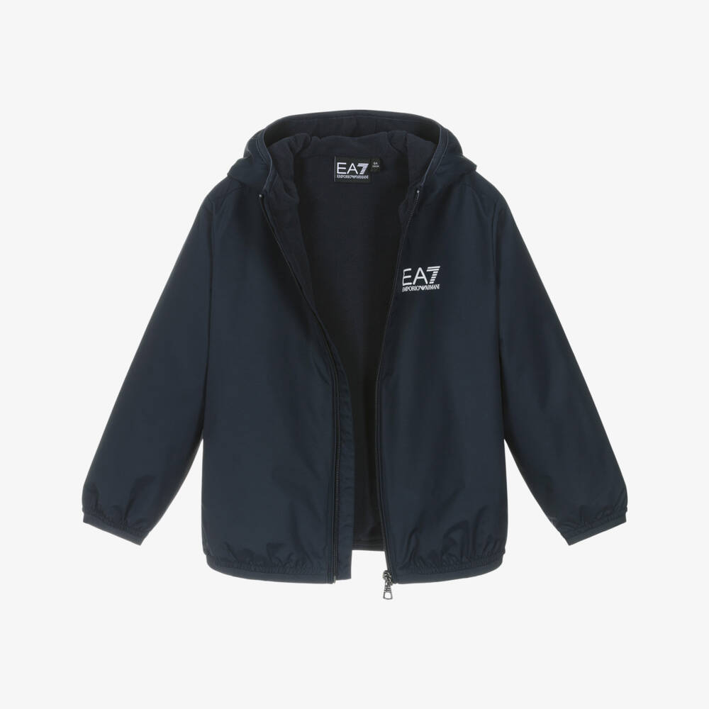 EA7 Emporio Armani-Boys Navy Blue Hooded Jacket | Childrensalon Outlet