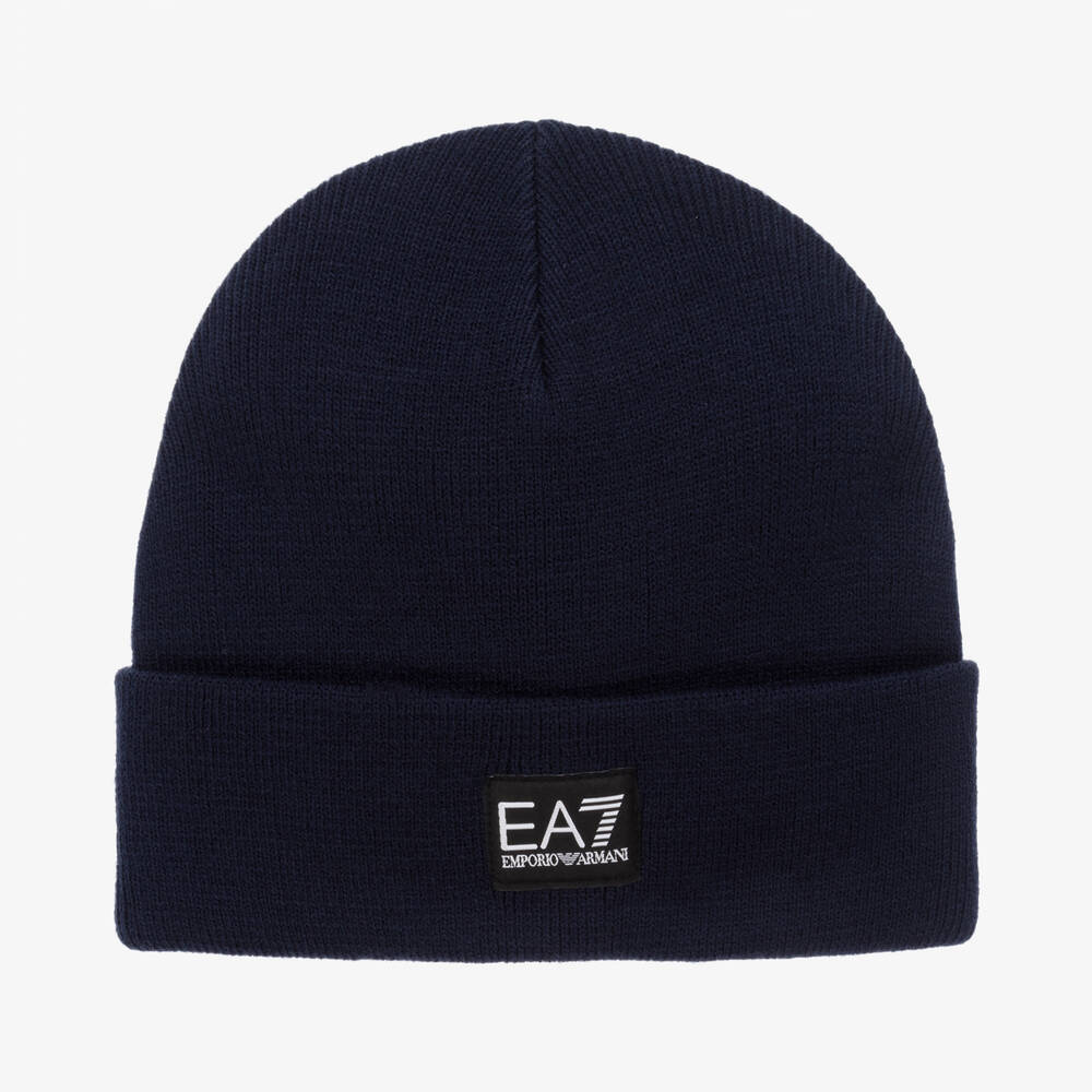 EA7 Emporio Armani - Синяя вязаная шапка-бини | Childrensalon