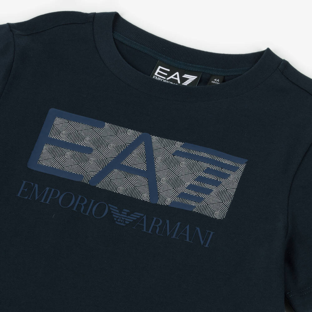 EA7 Emporio Armani-Boys Navy Cotton Tee with Logo | Childrensalon Outlet