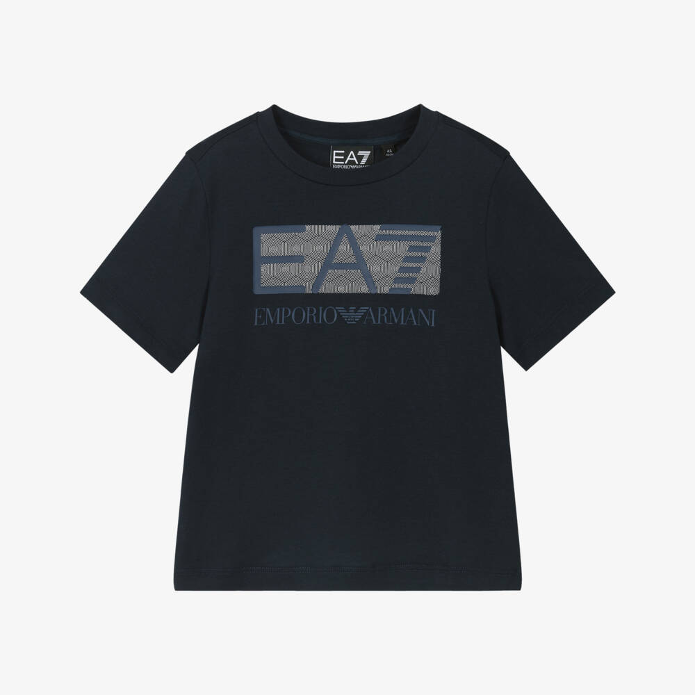 EA7 Emporio Armani-Boys Navy Cotton Tee with Logo | Childrensalon Outlet