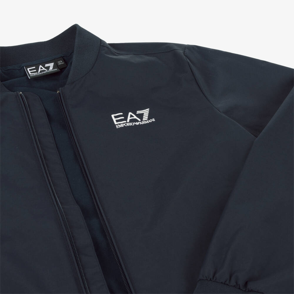 EA7 Emporio Armani-Boys Ocean Blue Zip-Up Bomber | Childrensalon Outlet
