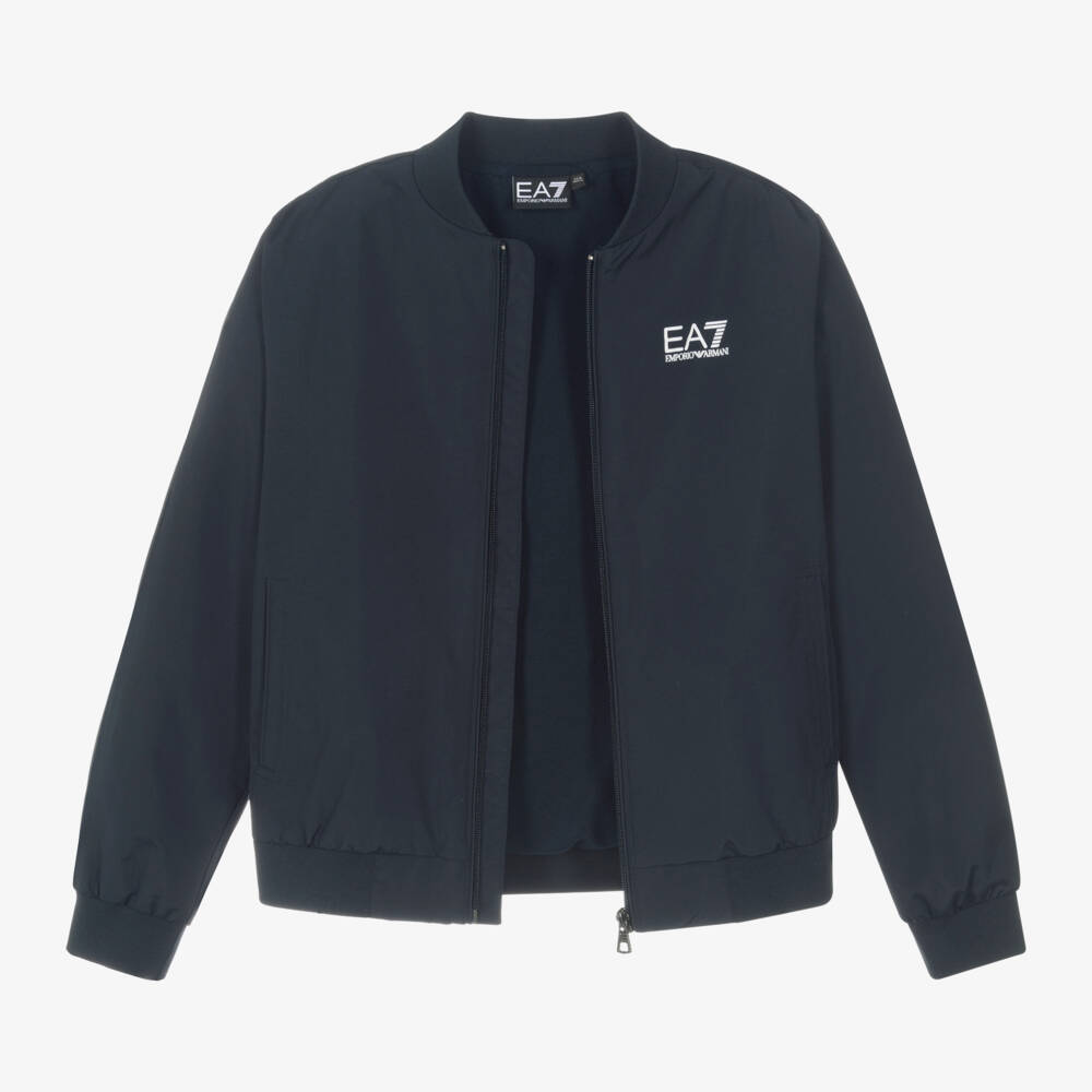 EA7 Emporio Armani-Boys Ocean Blue Zip-Up Bomber | Childrensalon Outlet