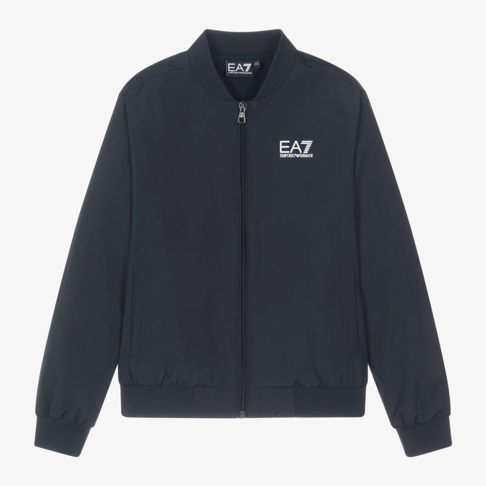 EA7 Emporio Armani-Boys Ocean Blue Zip-Up Bomber | Childrensalon Outlet