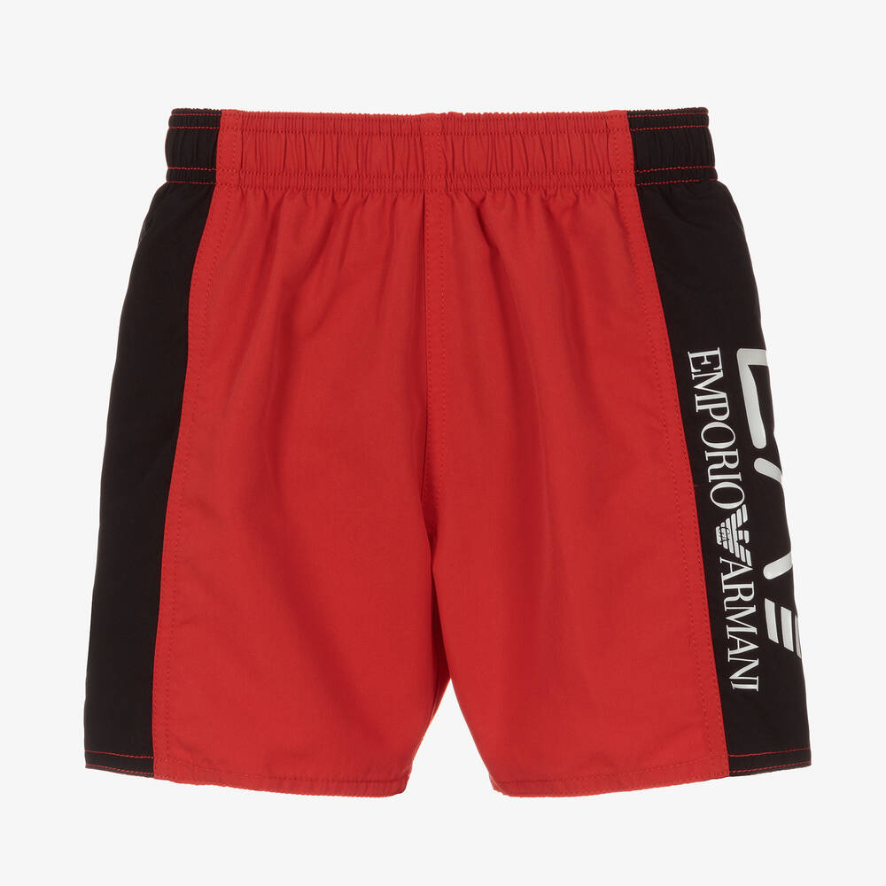 EA7 Emporio Armani - Short de bain rouge et noir garçon | Childrensalon