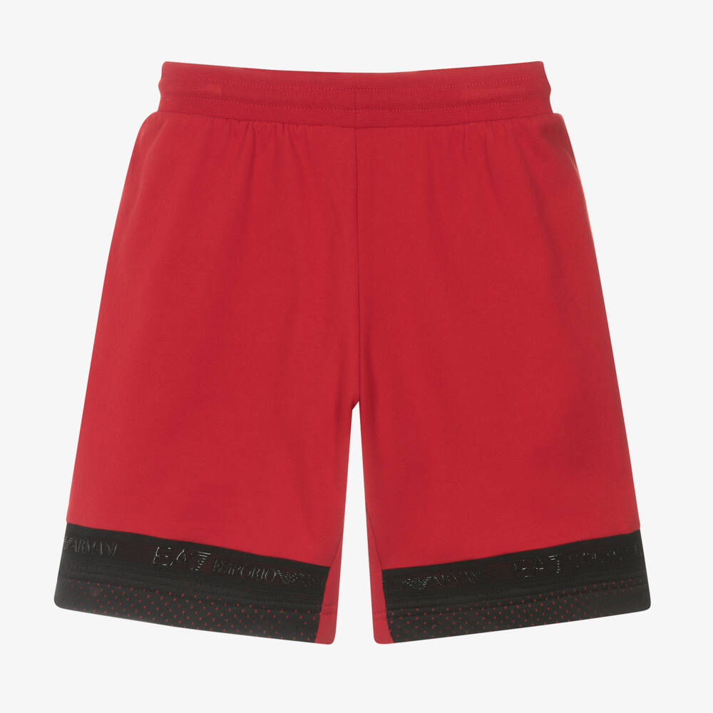 EA7 Emporio Armani-Boys Red Cotton Jersey Shorts | Childrensalon Outlet