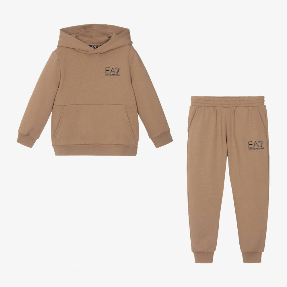 EA7 Emporio Armani-Boys Sand-Hued Cotton Ensemble | Childrensalon Outlet