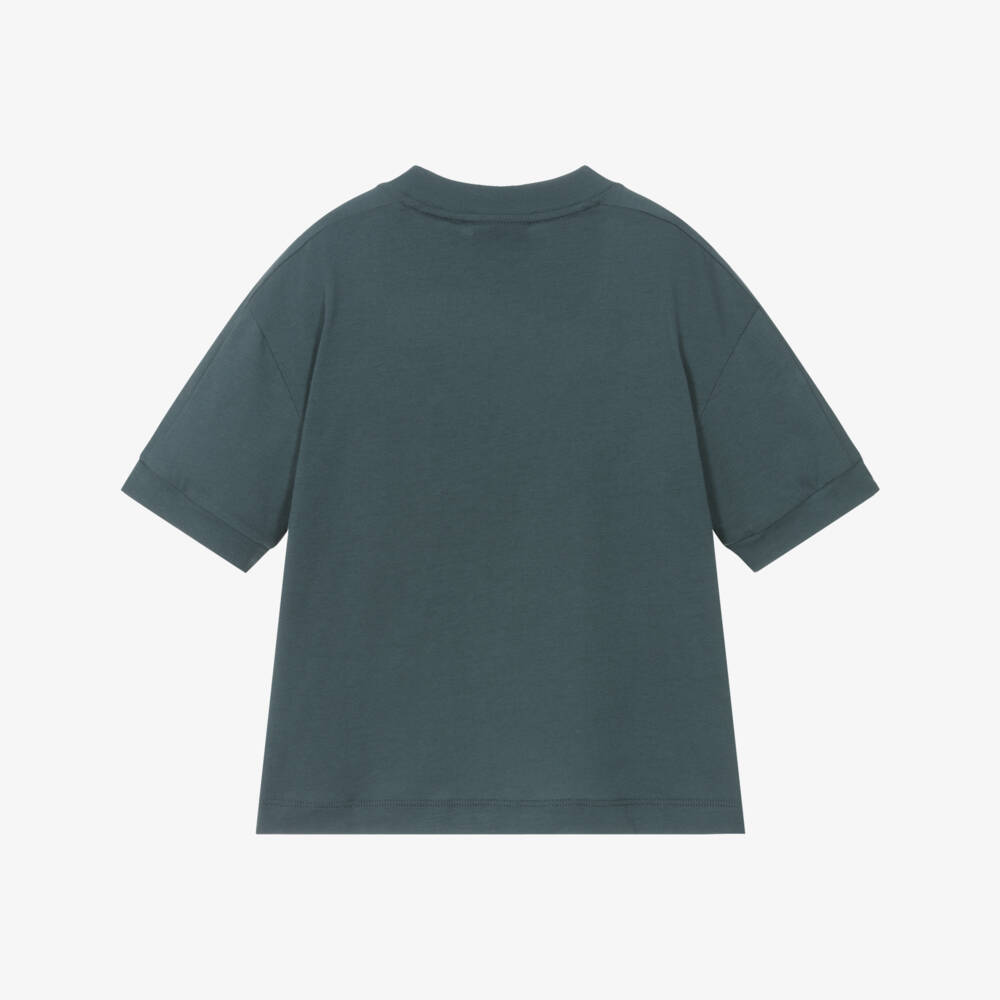 EA7 Emporio Armani-Boys Slate Blue Cotton Tee | Childrensalon Outlet