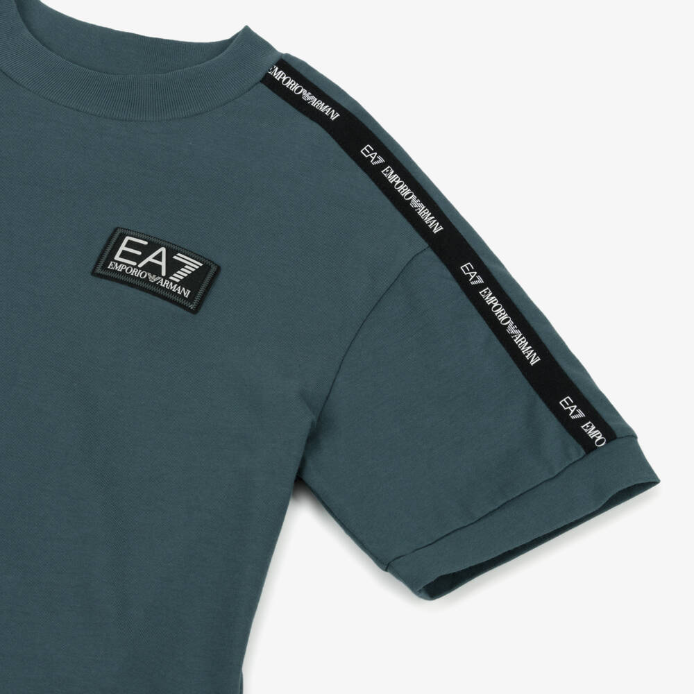 EA7 Emporio Armani-Boys Slate Blue Cotton Tee | Childrensalon Outlet