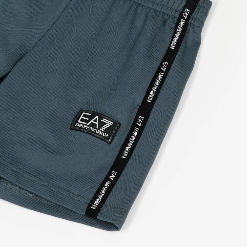 EA7 Emporio Armani-Boys Slate Cotton Jersey Shorts | Childrensalon Outlet
