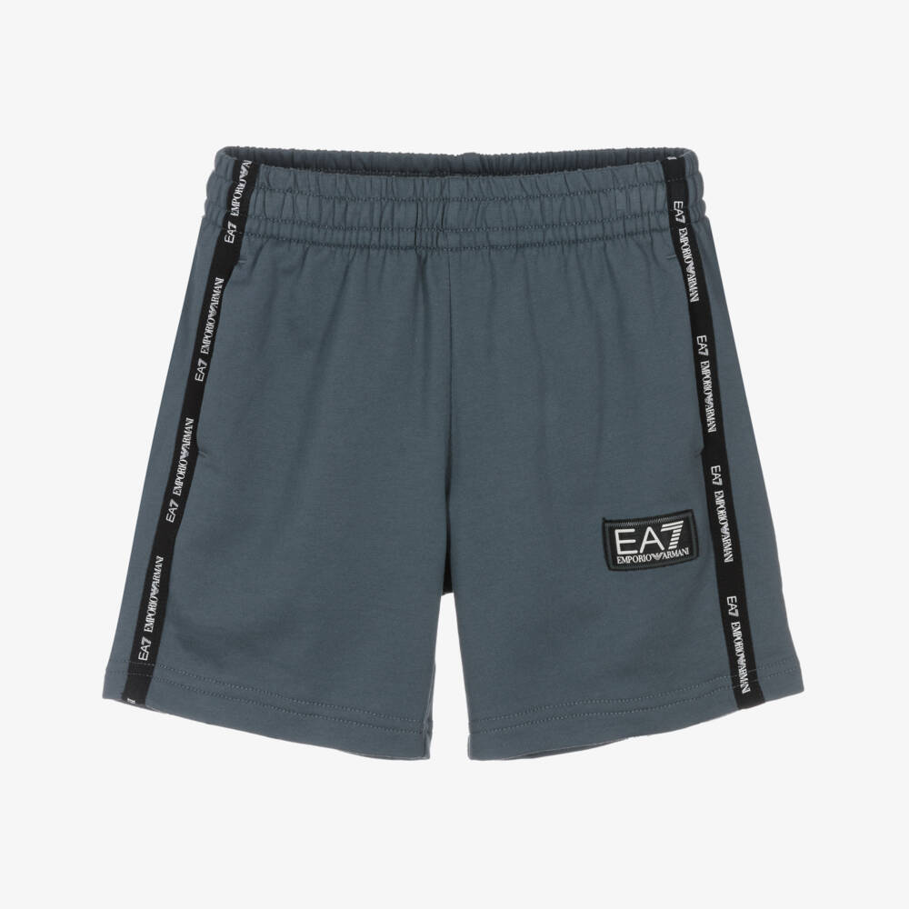 EA7 Emporio Armani-Boys Slate Cotton Jersey Shorts | Childrensalon Outlet