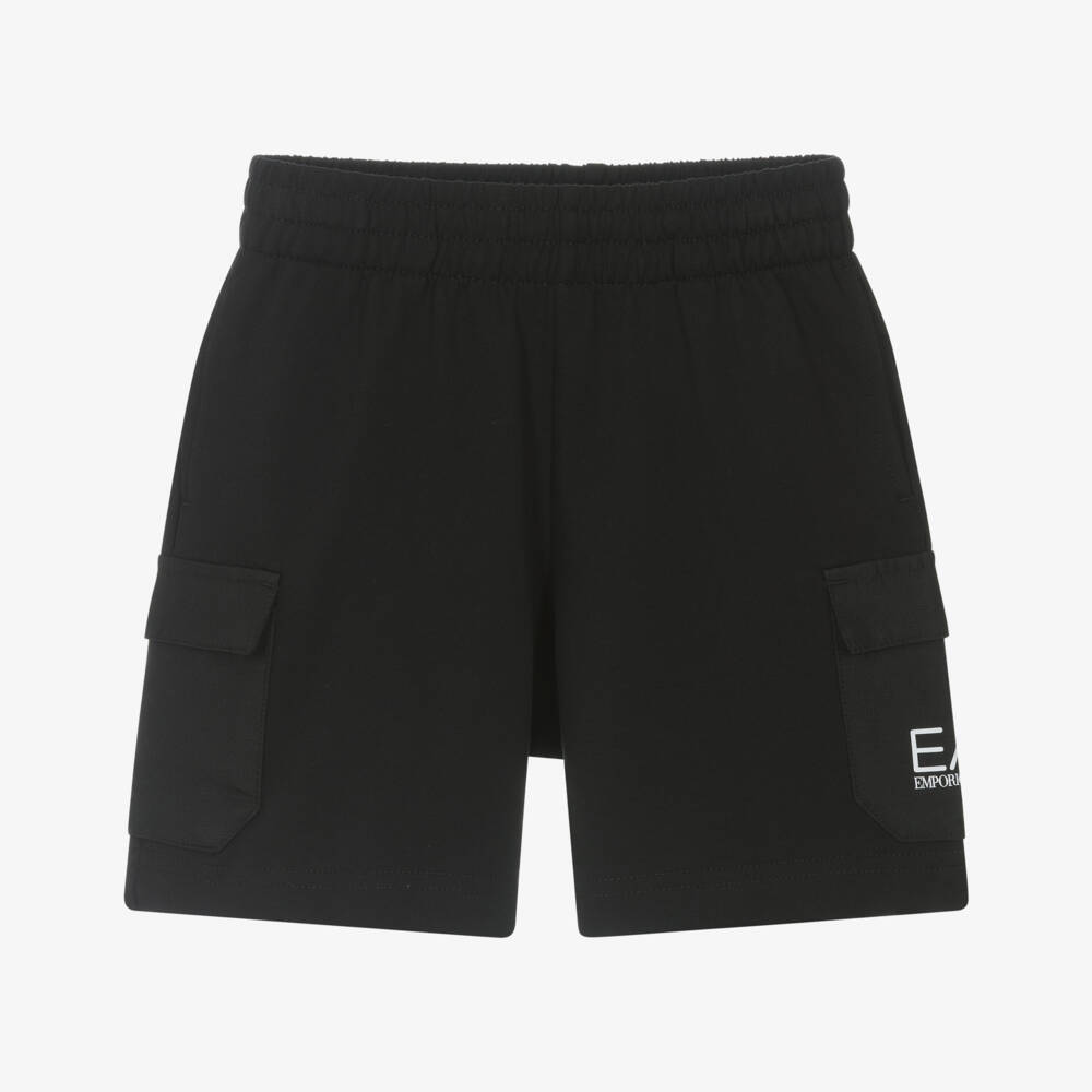 EA7 Emporio Armani-Boys Sleek Black Cargo Shorts | Childrensalon Outlet