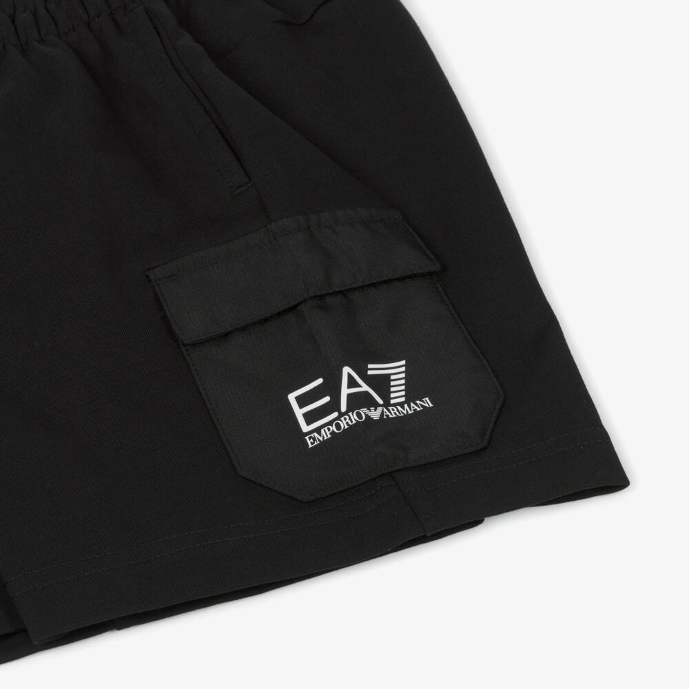 EA7 Emporio Armani-Boys Sleek Black Cargo Shorts | Childrensalon Outlet