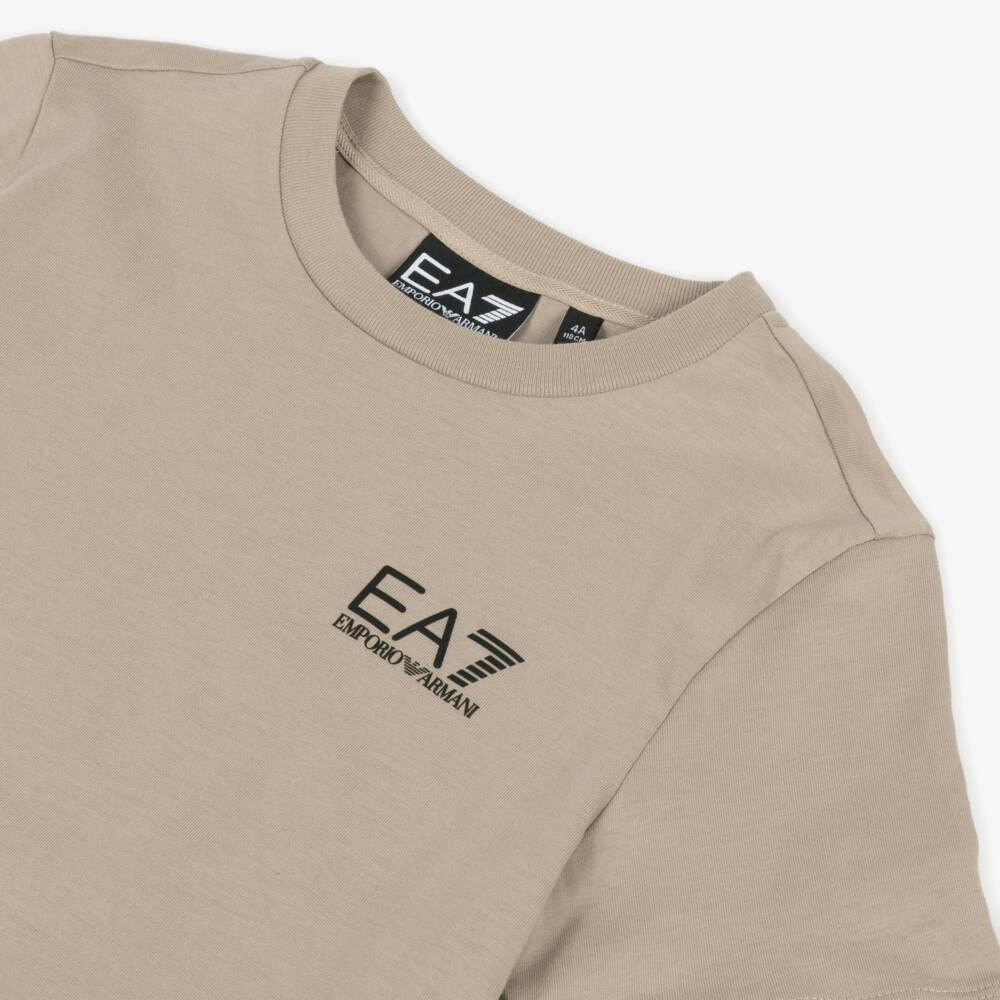 EA7 Emporio Armani-Boys Soft Beige Cotton Tee | Childrensalon Outlet