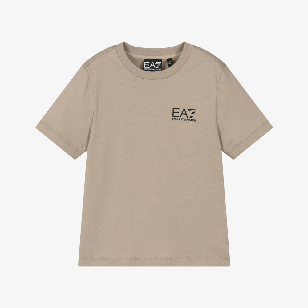 EA7 Emporio Armani-Boys Soft Beige Cotton Tee | Childrensalon Outlet