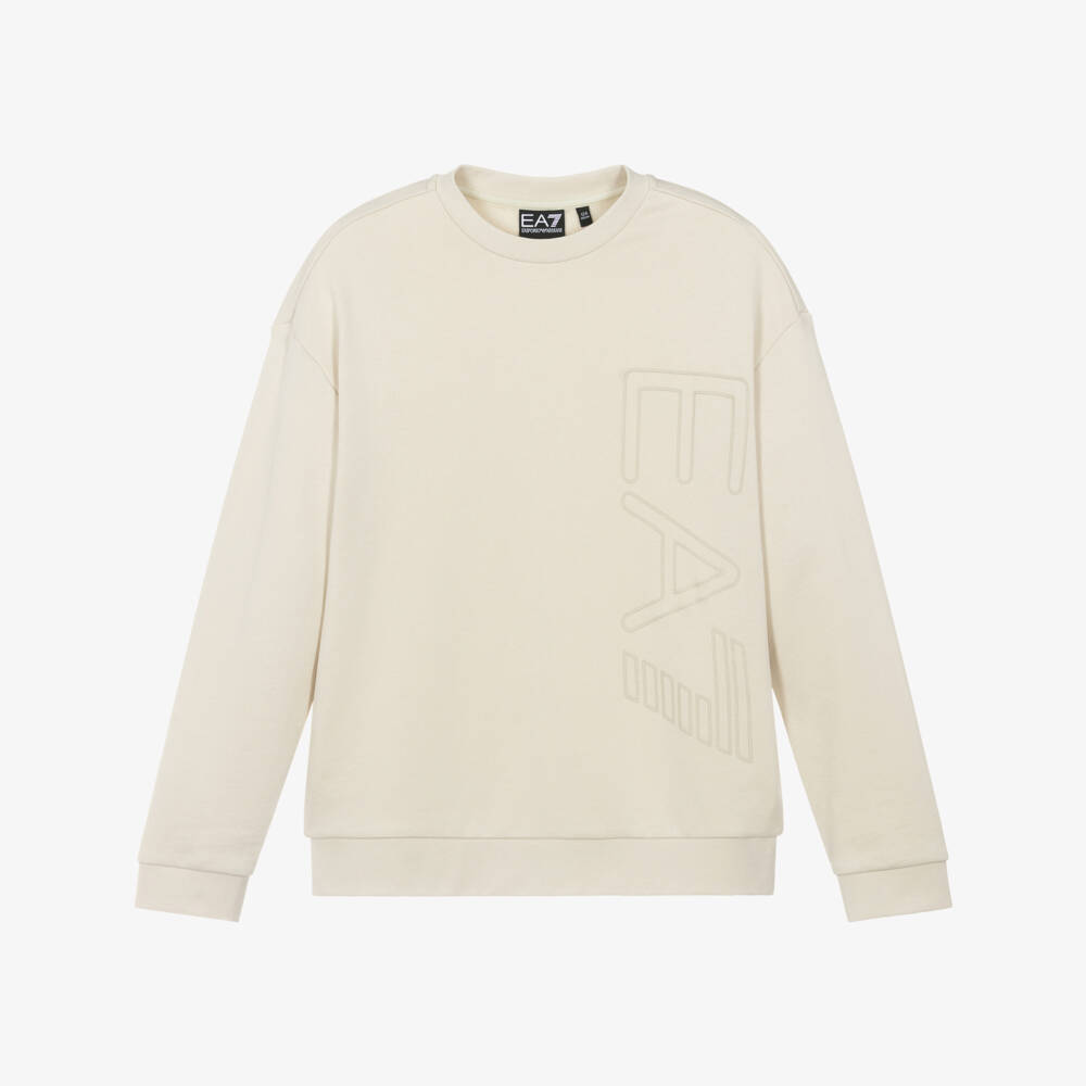 EA7 Emporio Armani-Boys Soft Beige Jersey Top | Childrensalon Outlet