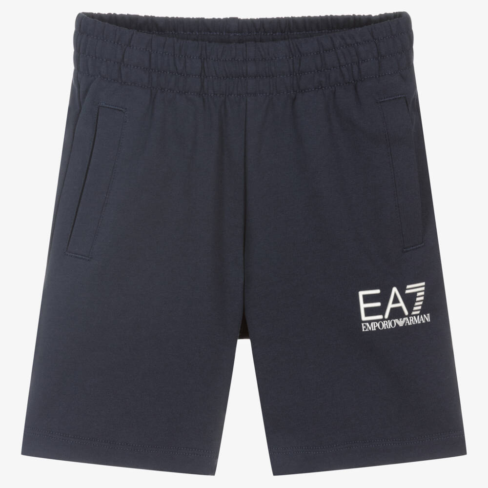 EA7 Emporio Armani-Мягкие синие хлопковые шорты для мальчиков | Childrensalon Outlet