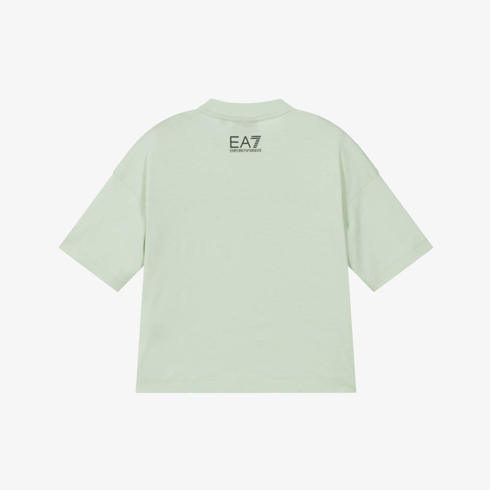 EA7 Emporio Armani-Boys Soft Green Striped Tee | Childrensalon Outlet