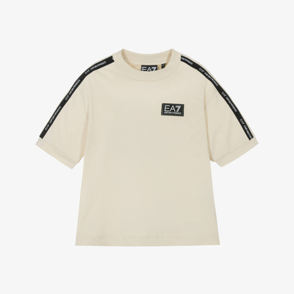 EA7 Emporio Armani-Boys Soft Ivory Cotton Tee | Childrensalon Outlet