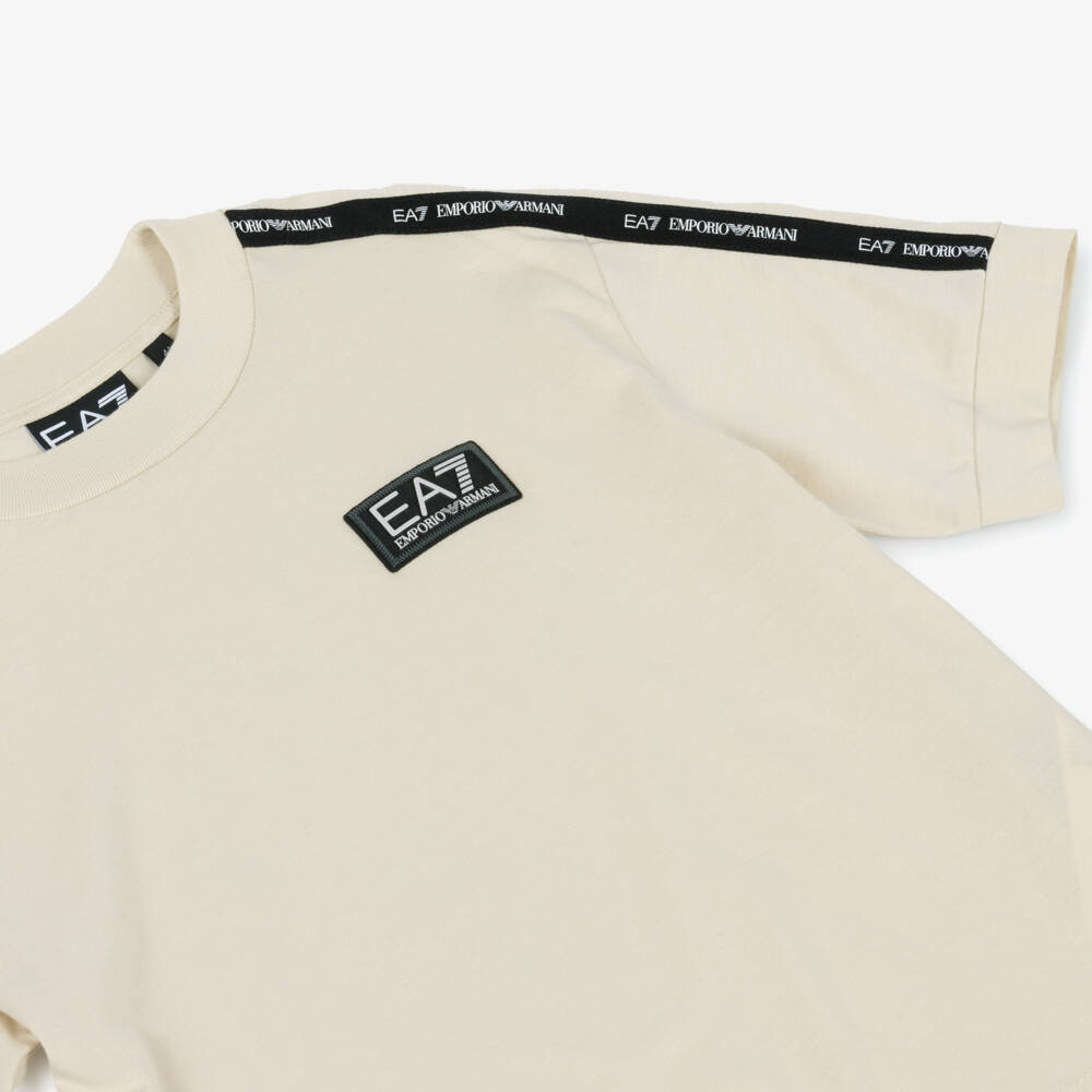 EA7 Emporio Armani-Boys Soft Ivory Cotton Tee | Childrensalon Outlet