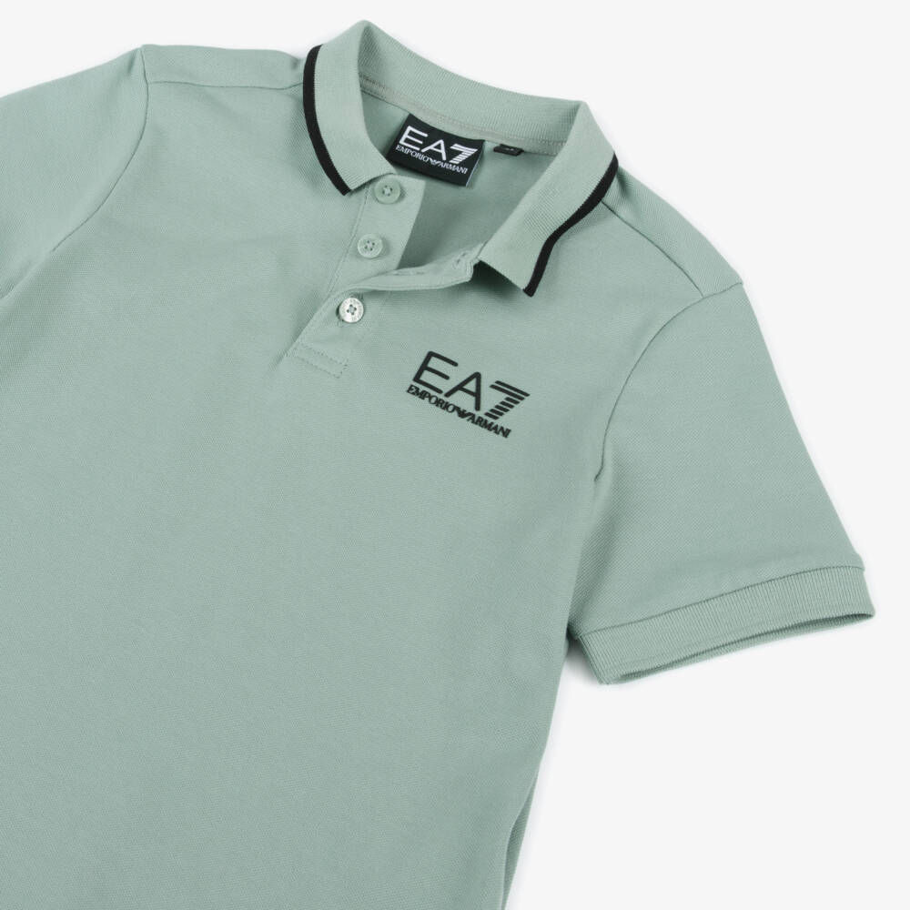 EA7 Emporio Armani-Boys Stretchy Green Polo Top | Childrensalon Outlet