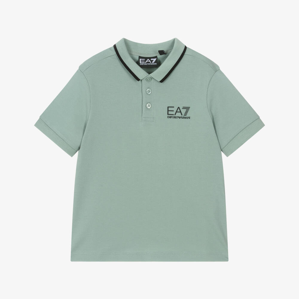 EA7 Emporio Armani-Boys Stretchy Green Polo Top | Childrensalon Outlet