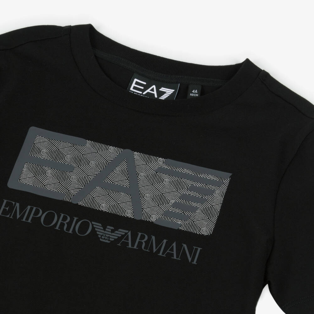 EA7 Emporio Armani-Boys Stylish Black Cotton Tee | Childrensalon Outlet